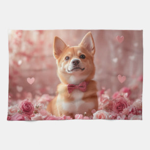 Basenji mit Rose - Valentinstag Geschirrtuch