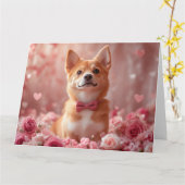 Basenji mit Rose - Valentinstag Karte (Gelbe Blume)