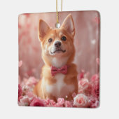 Basenji mit Rose - Valentinstag Keramikornament (Links)