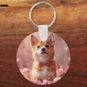 Basenji mit Rose - Valentinstag Schlüsselanhänger (Vorderseite)