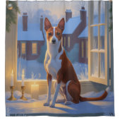 Basenji mit Weihnachtsbeleuchtung Ferien Duschvorhang (Vorderseite)