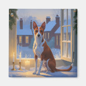 Basenji mit Weihnachtslichtern Urlaub Magnet (Vorne)