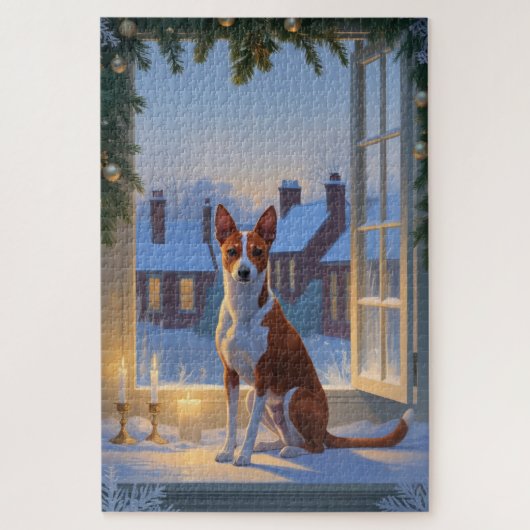 Basenji mit Weihnachtslichtern Urlaub Puzzle (Vertikal)