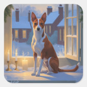 Basenji mit Weihnachtslichtern Urlaub Quadratischer Aufkleber (Vorderseite)