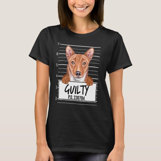Basenji Mugshot Guilty Dog T-Shirt (Vorderseite)