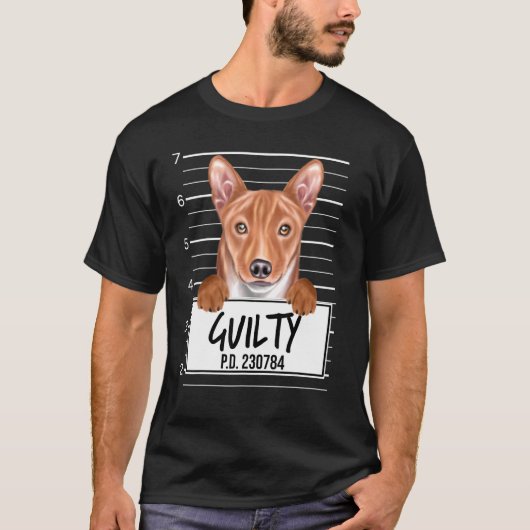 Basenji Mugshot Guilty Dog T-Shirt (Vorderseite)