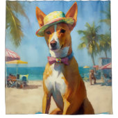Basenji on Beach, Sommergeschenk für Hundefreunde Duschvorhang (Vorderseite)