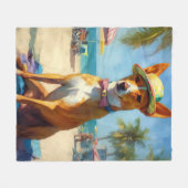Basenji on Beach, Sommergeschenk für Hundefreunde Fleecedecke (Vorderseite (Horizontal))