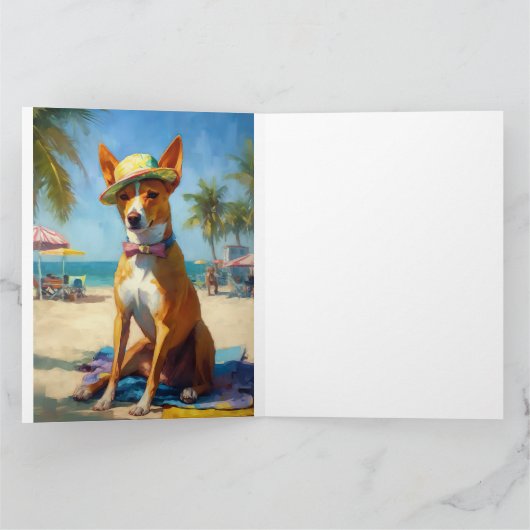Basenji on Beach, Sommergeschenk für Hundefreunde Karte (Innenseite)