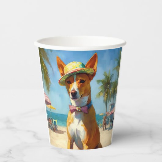 Basenji on Beach, Sommergeschenk für Hundefreunde Pappbecher (Vorderseite)