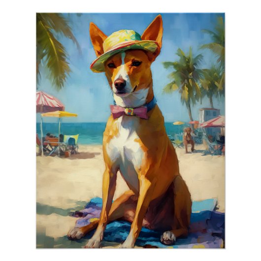 Basenji on Beach, Sommergeschenk für Hundefreunde Poster (Vorderseite)
