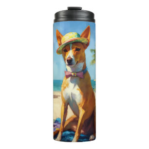 Basenji on Beach, Sommergeschenk für Hundefreunde Thermosbecher