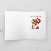 Basenji passt Schneemann-Karten auf Feiertagskarte (Innenseite)