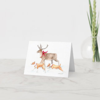 Basenji & Reindeer Spielen Weihnachtskarte Feiertagskarte