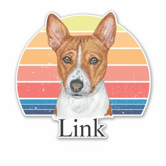 Basenji Retro Sunset Personalisierter Name Aufkleber (Vorderseite)