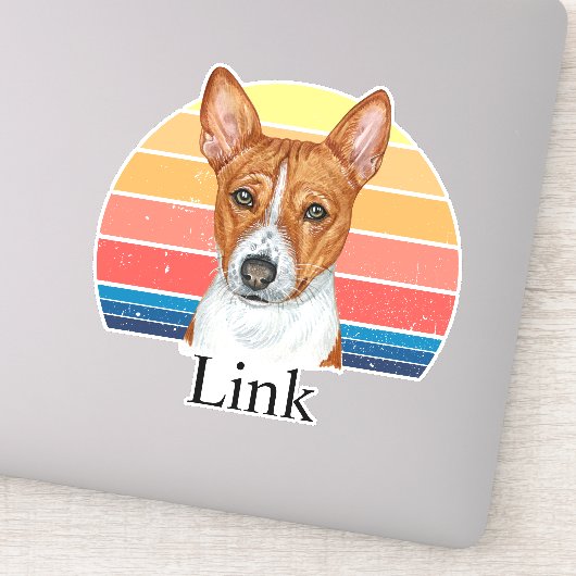 Basenji Retro Sunset Personalisierter Name Aufkleber (Detail)