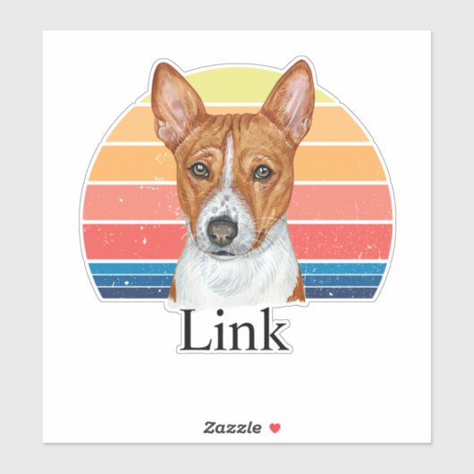 Basenji Retro Sunset Personalisierter Name Aufkleber (Blatt)
