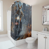 Basenji Riding Motorrad Halloween Beängstigend Duschvorhang (Beispiel)