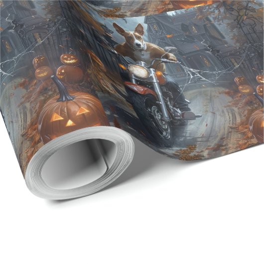 Basenji Riding Motorrad Halloween Beängstigend Geschenkpapier (Rolleneckpunkt)