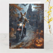 Basenji Riding Motorrad Halloween Beängstigend Karte (Gelbe Blume)