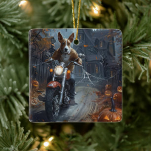 Basenji Riding Motorrad Halloween Beängstigend Keramikornament