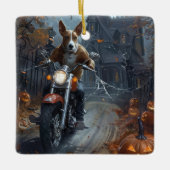 Basenji Riding Motorrad Halloween Beängstigend Keramikornament (Vorderseite)