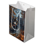 Basenji Riding Motorrad Halloween Beängstigend Mittlere Geschenktüte (Vorderseite Schrägansicht)