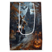 Basenji Riding Motorrad Halloween Beängstigend Mittlere Geschenktüte (Rückseite)
