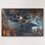 Basenji Riding Motorrad Halloween Beängstigend Puzzle (Horizontal)