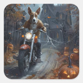 Basenji Riding Motorrad Halloween Beängstigend Quadratischer Aufkleber (Vorderseite)