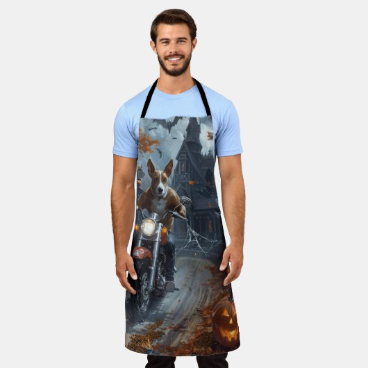 Basenji Riding Motorrad Halloween Beängstigend Schürze (Getragen)