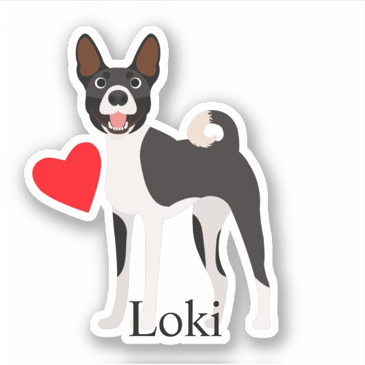 Basenji Schwarz-Weiß-Personalisierter Name Niedlic Aufkleber (Vorderseite)