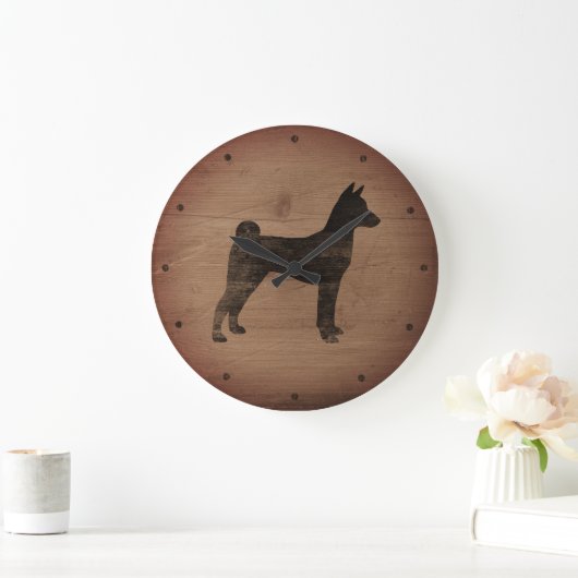 Basenji Silhouette Rustikal Große Wanduhr (Zuhause)