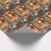 Basenji Sitting by Fireplace with Christmas Lights Geschenkpapier (Ecke)