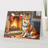 Basenji Sitting by Fireplace with Christmas Lights Karte (Vorderseite)