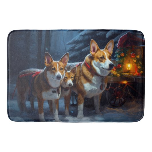 Basenji Snowy Sleigh Weihnachtsdekor Badematte (Vorderseite)