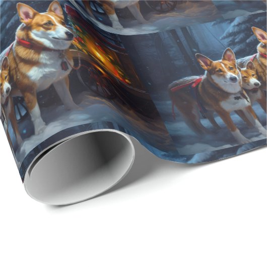 Basenji Snowy Sleigh Weihnachtsdekor Geschenkpapier (Rolleneckpunkt)