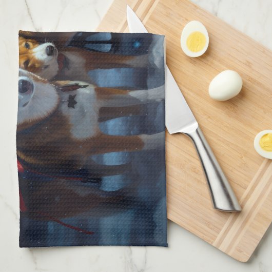 Basenji Snowy Sleigh Weihnachtsdekor Geschirrtuch (Viertel Falte)