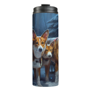 Basenji Snowy Sleigh Weihnachtsdekor Thermosbecher