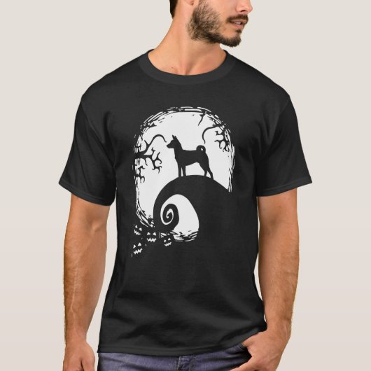 Basenji und Mond Halloween T-Shirt (Vorderseite)