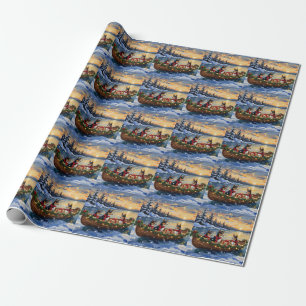 Basenji-Weihnachtsboot-Feiertag Geschenkpapier