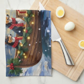 Basenji-Weihnachtsboot-Feiertag Geschirrtuch (Viertel Falte)