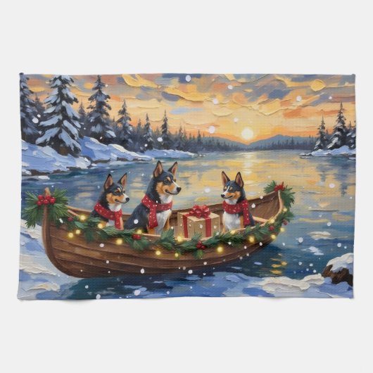 Basenji-Weihnachtsboot-Feiertag Geschirrtuch (Horizontal)