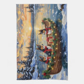 Basenji-Weihnachtsboot-Feiertag Geschirrtuch (Vertikal)