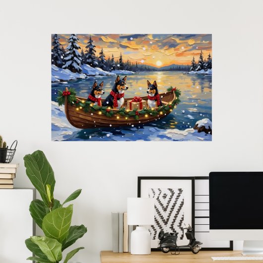 Basenji-Weihnachtsboot-Feiertag Poster (Heimbüro)