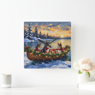 Basenji-Weihnachtsboot-Feiertag Quadratische Wanduhr