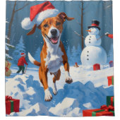 Basenji Weihnachtsfest Schneeszene Duschvorhang (Vorderseite)
