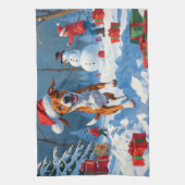 Basenji Weihnachtsfest Schneeszene Geschirrtuch (Vertikal)