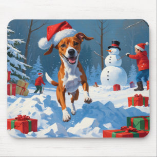 Basenji Weihnachtsfest Schneeszene Mousepad