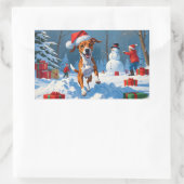 Basenji Weihnachtsfest Schneeszene Rechteckiger Aufkleber (Tasche)